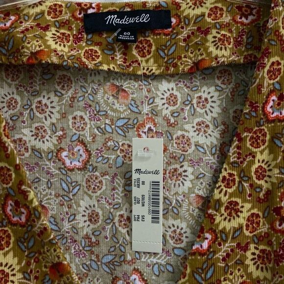 Madewell Corduroy Puff Sleeve Jumpsuit Women’s 00 in Mumbai Floral Moss NEW - Picture 9 of 13